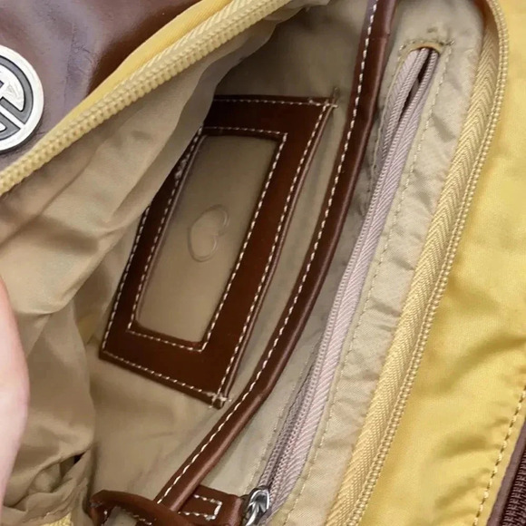 Giani Bernini Crossbody Faux Leather Nylon Tan Mustard Yellow Brown Bag - Picture 8 of 17